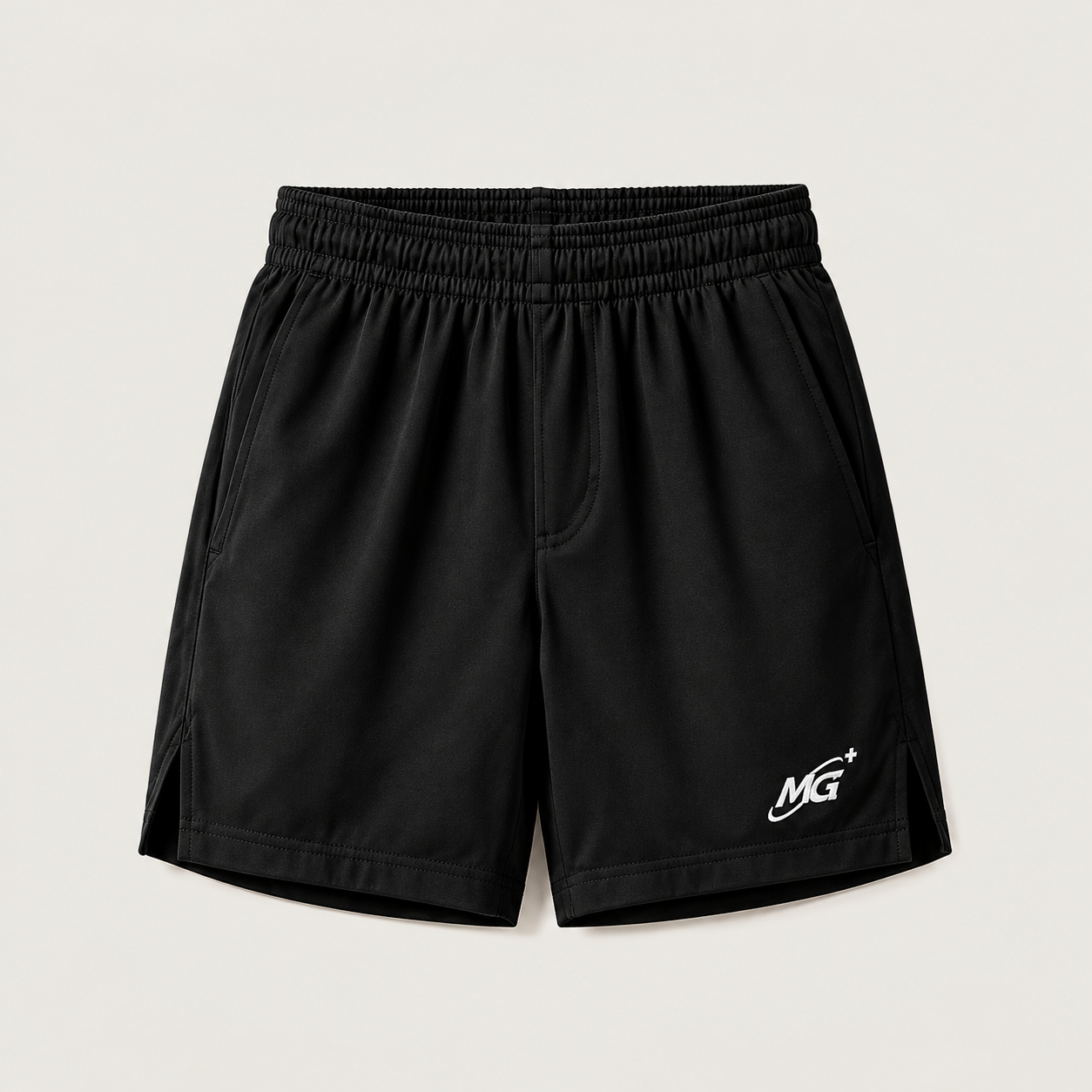Training Short 01 in Black, front view.